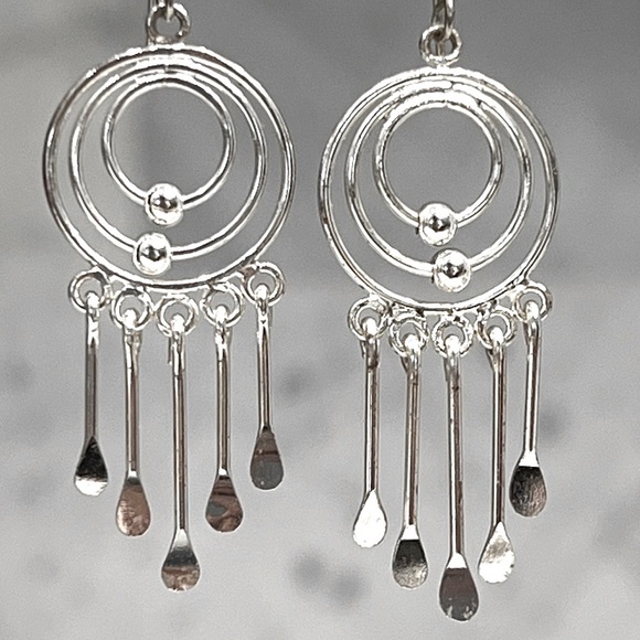 Sterling Silver Triple Orbit 5 Rod Dangle Earrings
